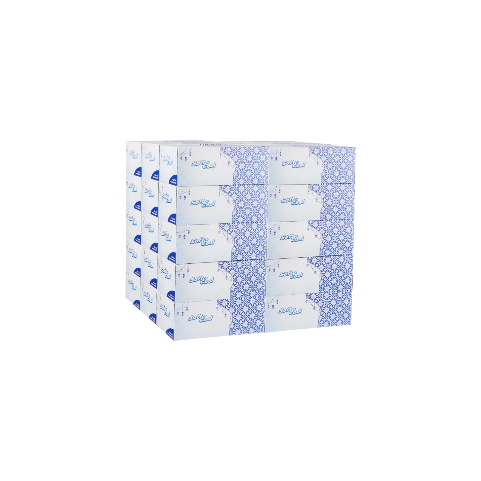 30 Boxes Soft n Cool Arabic Theme Facial Tissues - 200 Sheets x 2 Ply