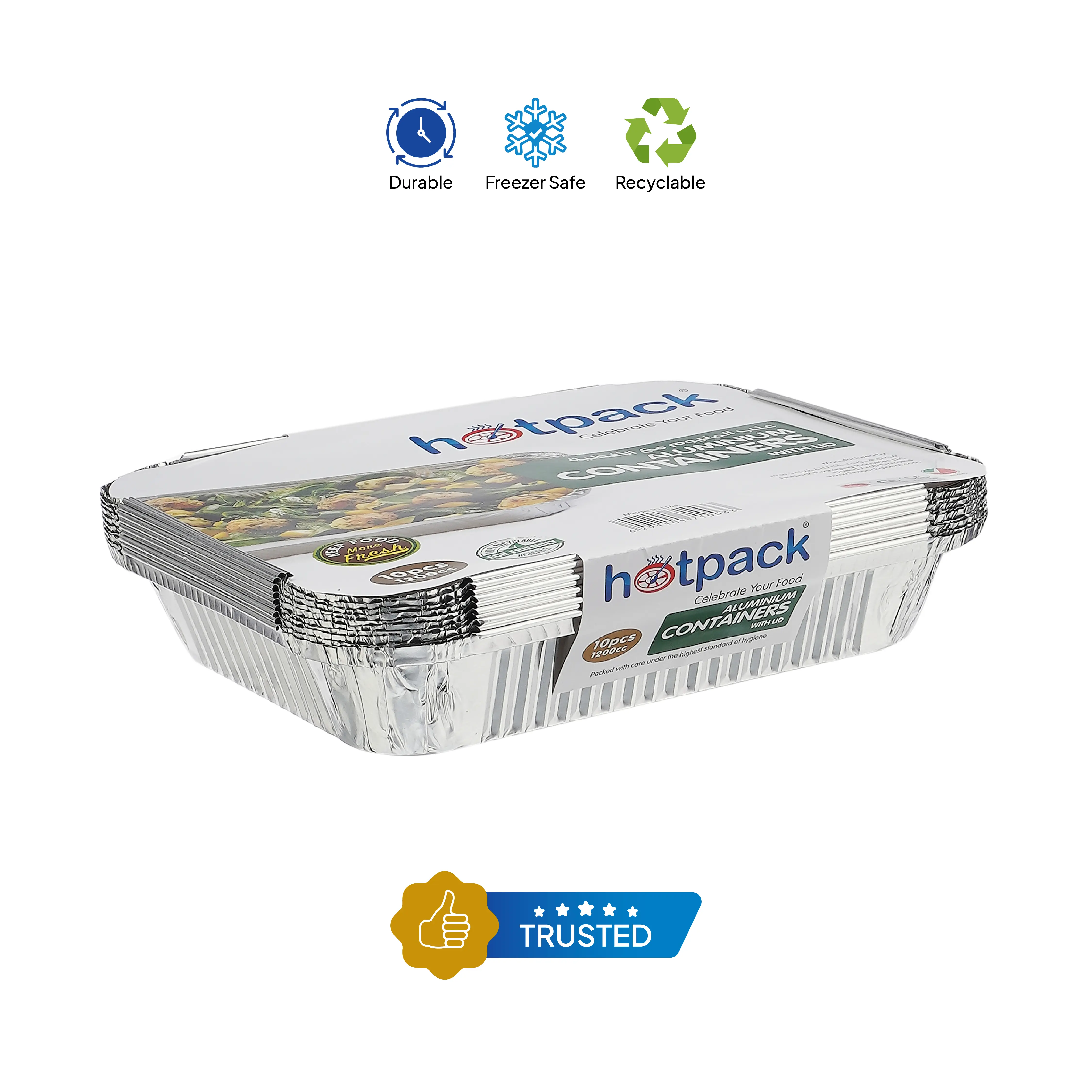 Aluminium Containers with Lid  83120 ( 1200 CC ) 235 mm Length x 190 mm Width x 35 m,m Height 10 Pieces - Image 4