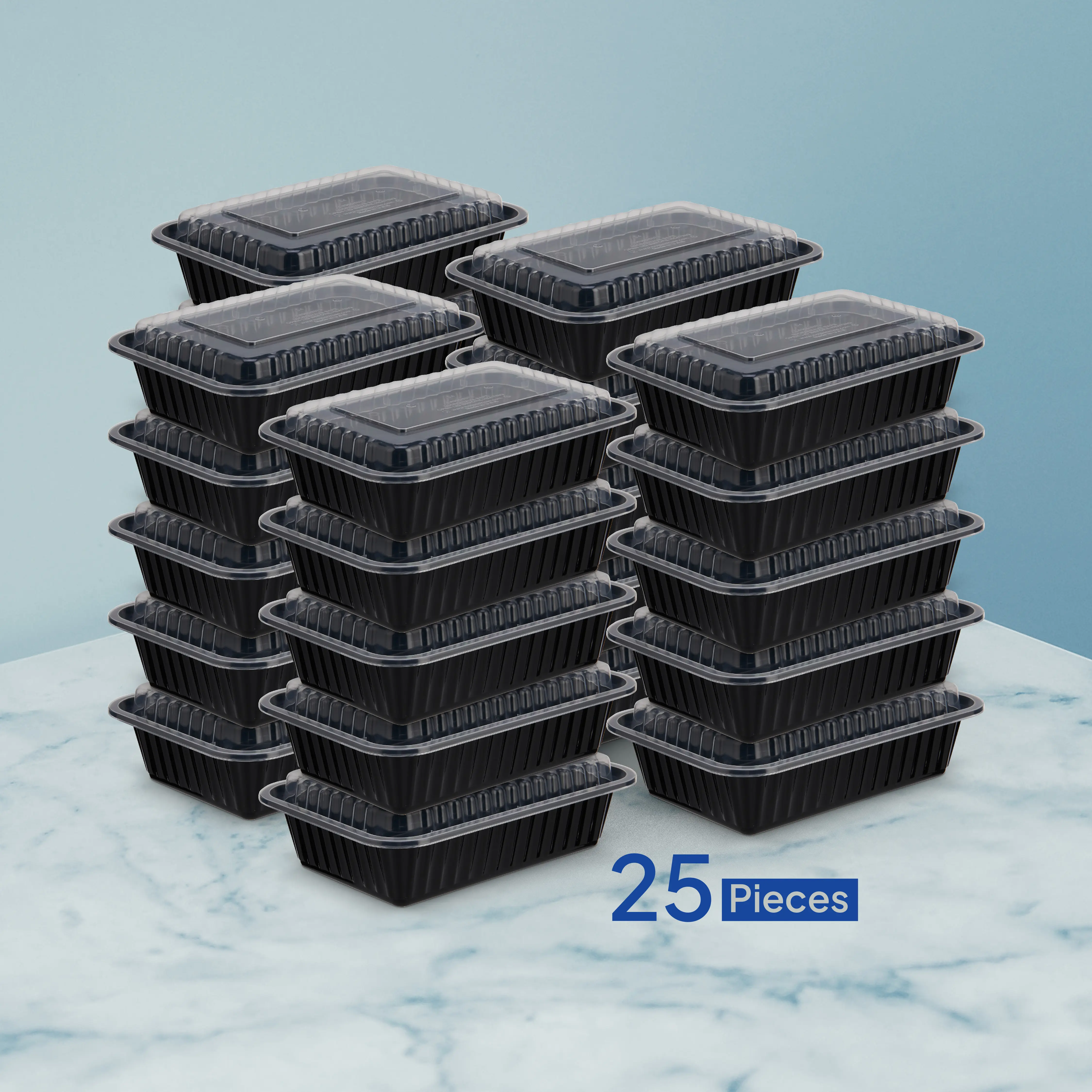 Black Base Container 38 oz with Lids  25 Pieces - Image 2