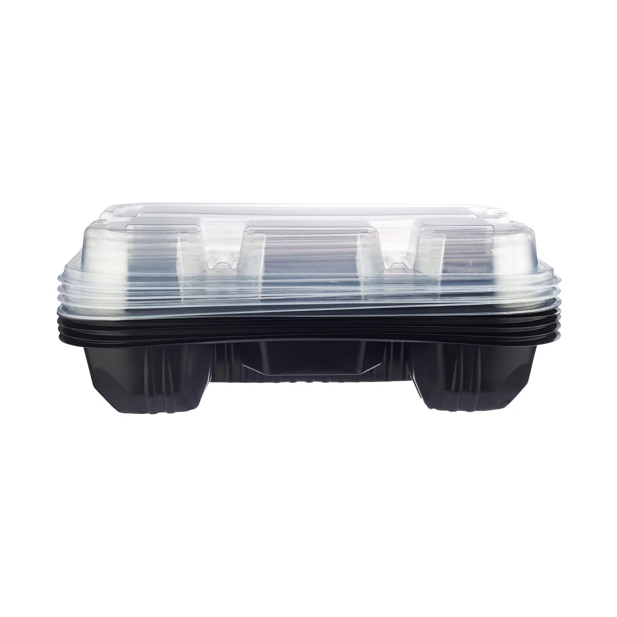 Black Base Rectangular 4-Compartment Container With Lid 5 Pieces - Image 3