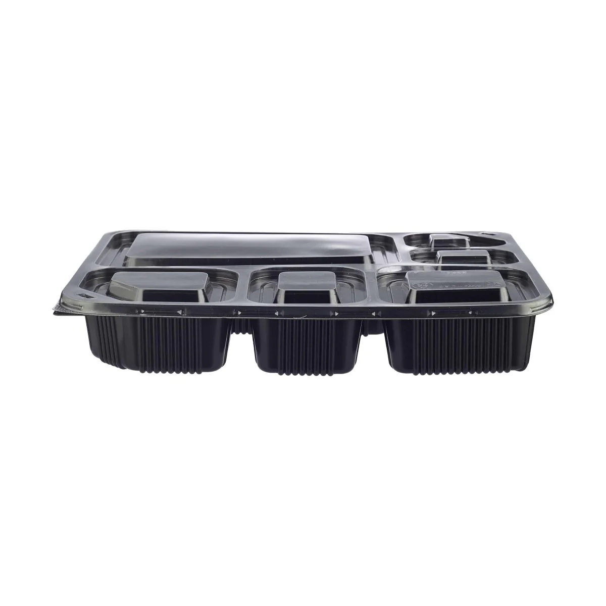 Black Base Rectangular 6-Compartment Container + Lids 150 Pieces