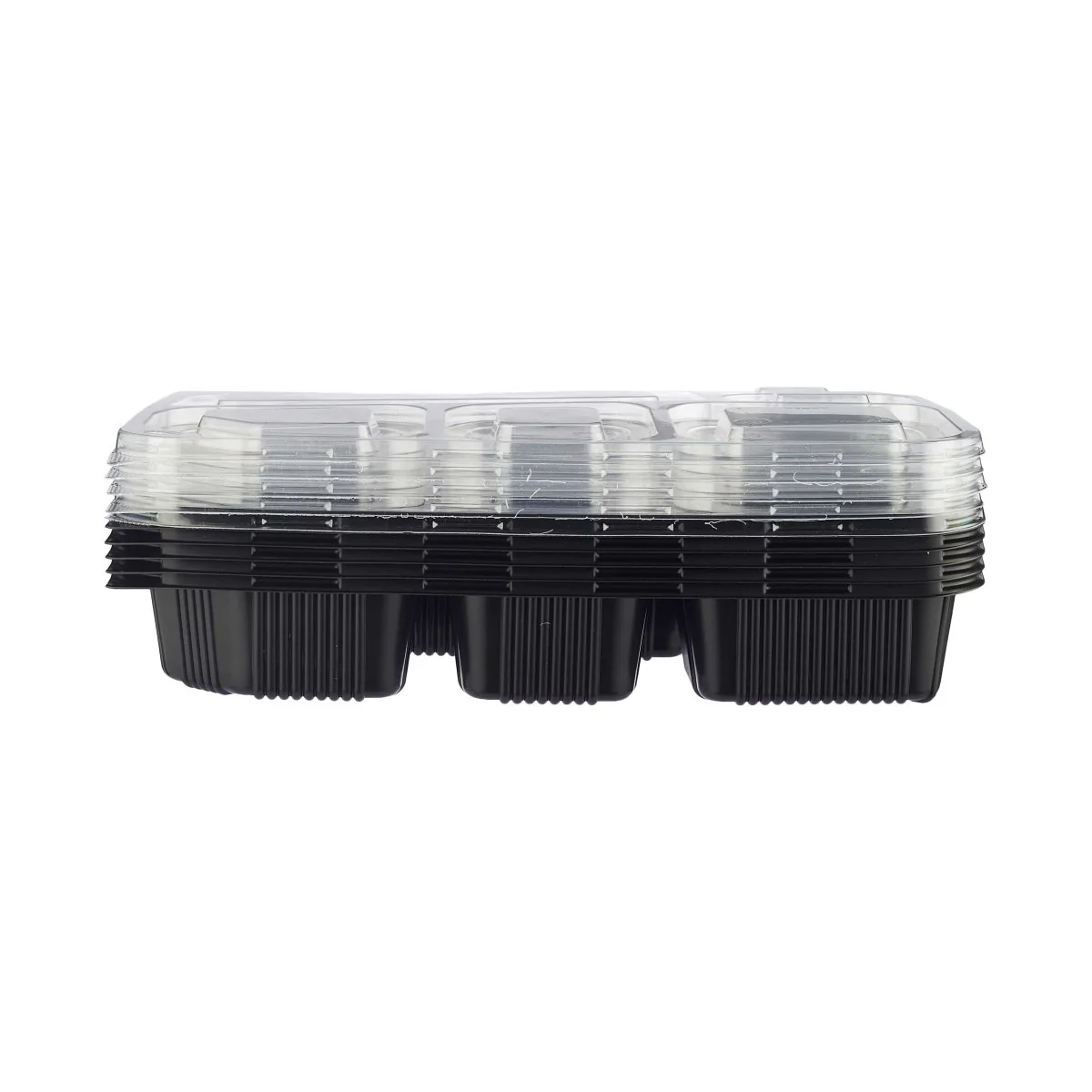 Black Base Rectangular 6-Compartment Container + Lids 150 Pieces - Image 5