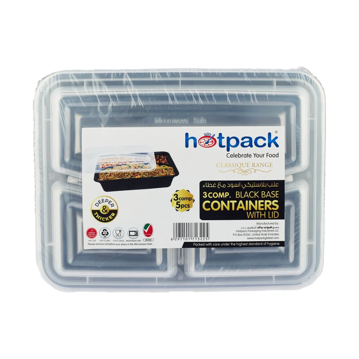 Black Base Rectangular Microwavable Compartment Container with Lids 5 Pieces - Image 5