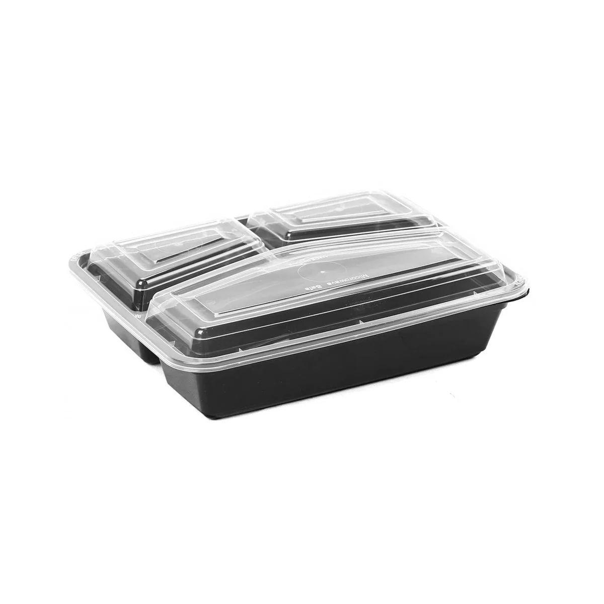 Black Base Rectangular Microwavable Compartment Container with Lids 5 Pieces - Image 7
