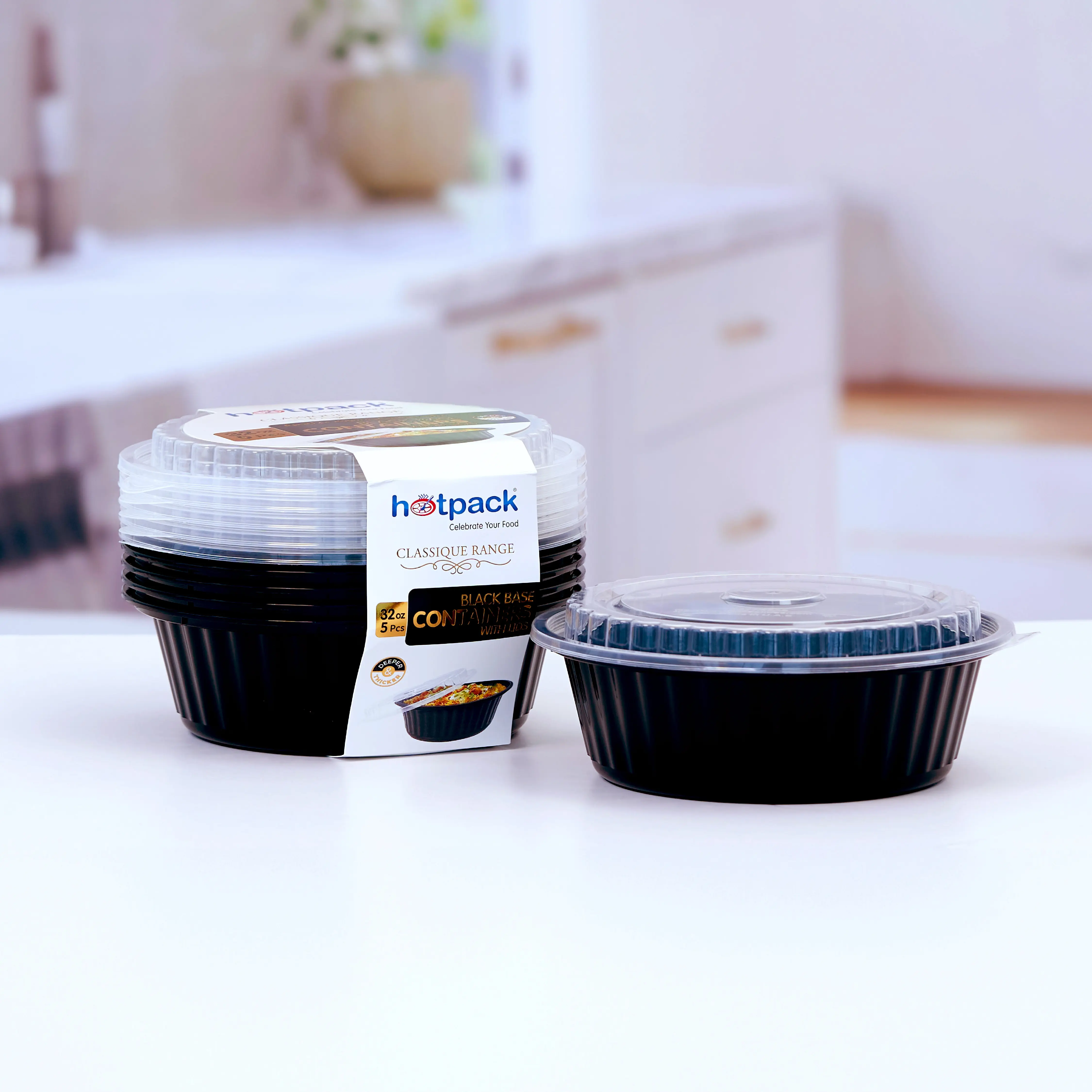 Black Base Round Ribbed Container with Lids 5  Pieces - Image 3