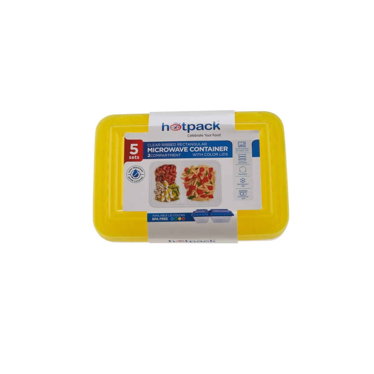 Clear Ribbed Rectangular Microwave Compartment Container with Color Lids 5  Pieces - Image 20