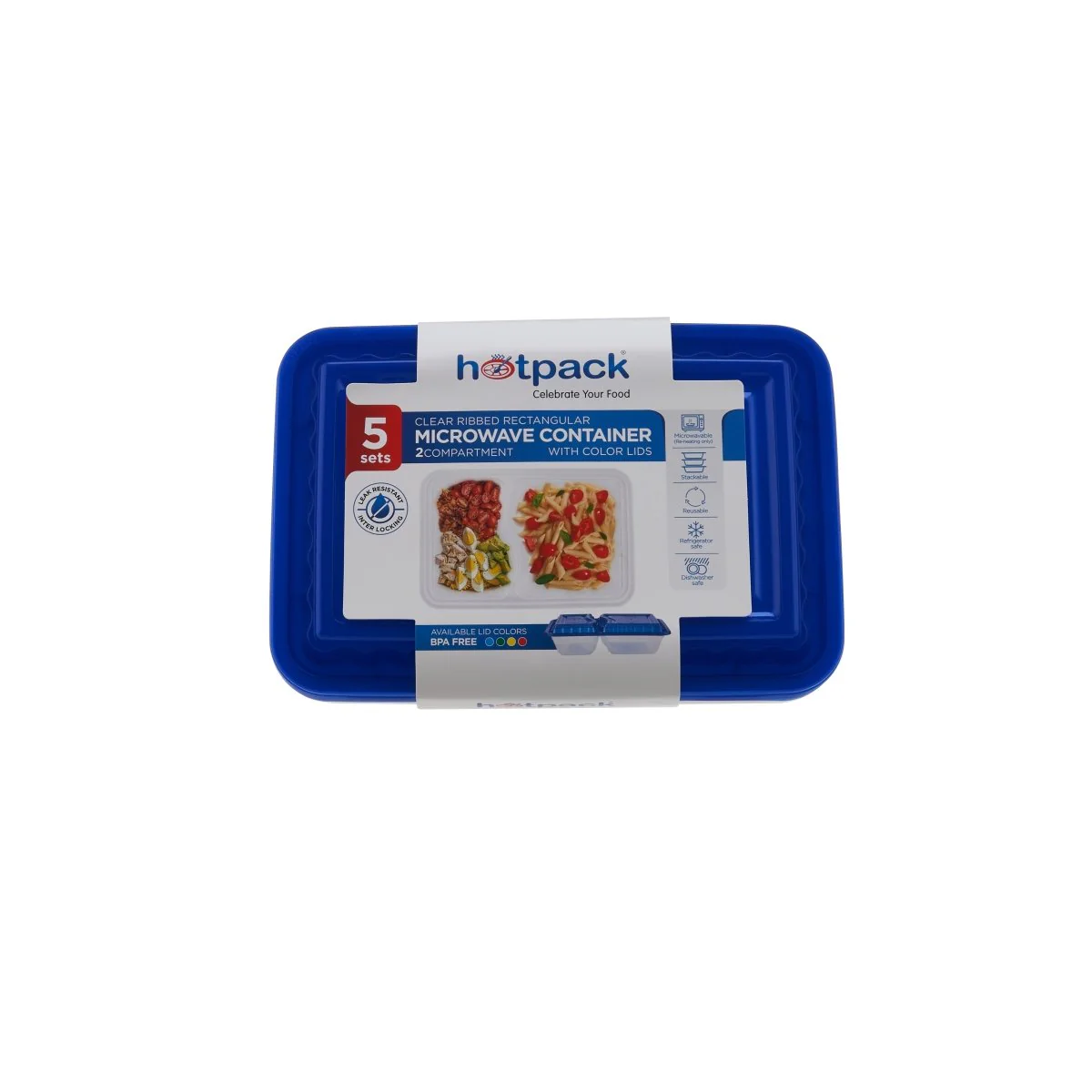 Clear Ribbed Rectangular Microwave Compartment Container with Color Lids 5  Pieces - Image 8