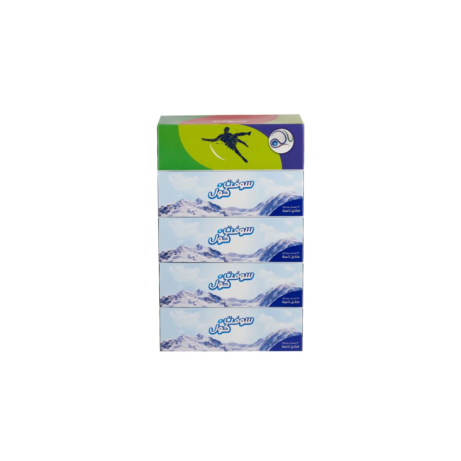 Soft n Cool World Cup Edition Facial Tissues  - 130 Sheets x 2 ply | 4 Boxes + 1 FREE - Image 2