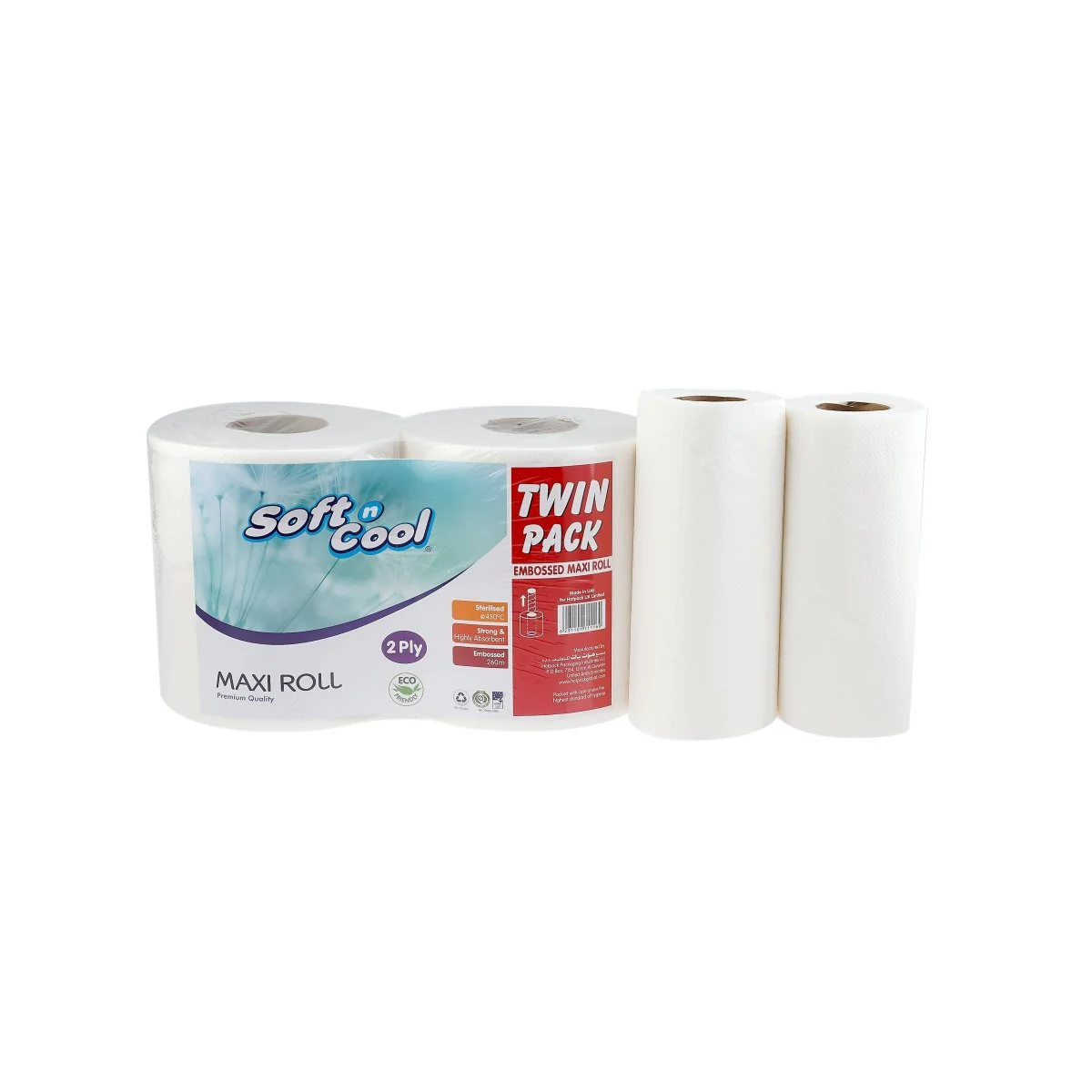 Soft n Cool Twin Pack Embossed Maxi Roll + Paper Kitchen Roll - Combo Pack