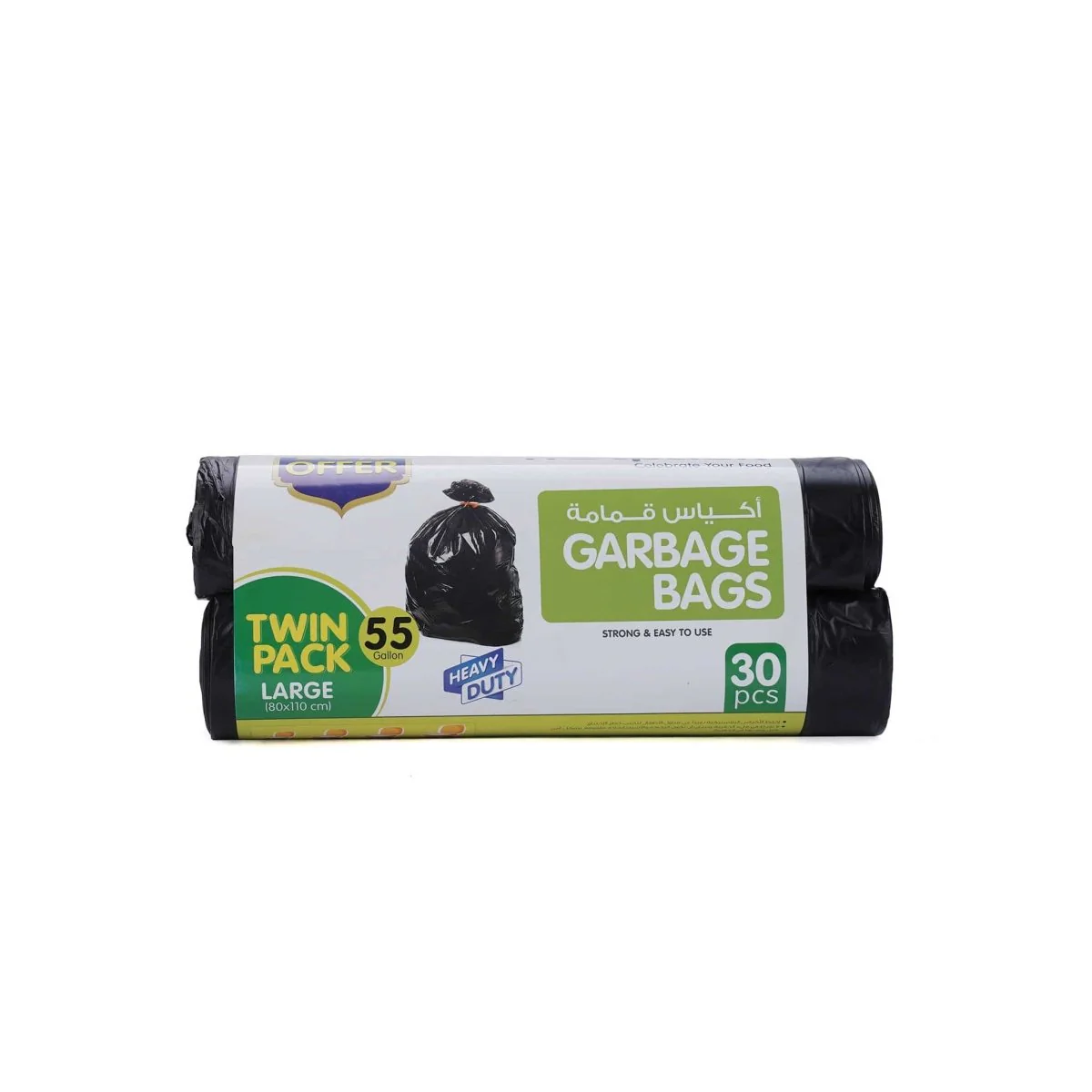 Twin Pack Heavy Duty Garbage Roll Black 80x110cm 55 Gallon 30 Pieces